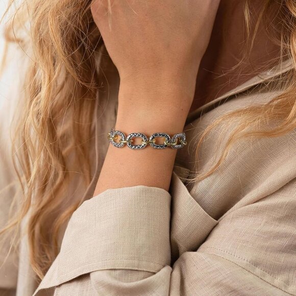 Two Tone Italian Designer Inspired Chain Link  Chunky Rope Bracelets for Women - Picture 3 of 6